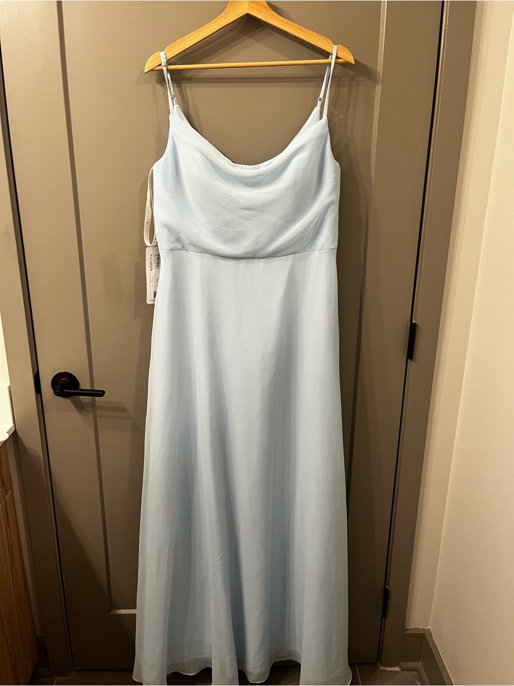 Azazie Pale Blue Cowl Neck Spaghetti Strap Gown